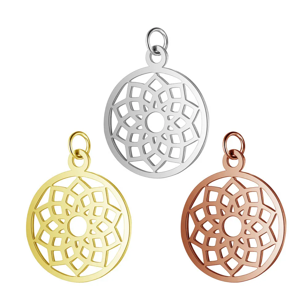 5Pcs Stainless Steel Round Hollow Out Geometric Charm Pendants Star For DIY Necklace Earring Jewelry Making Supplies Accessories