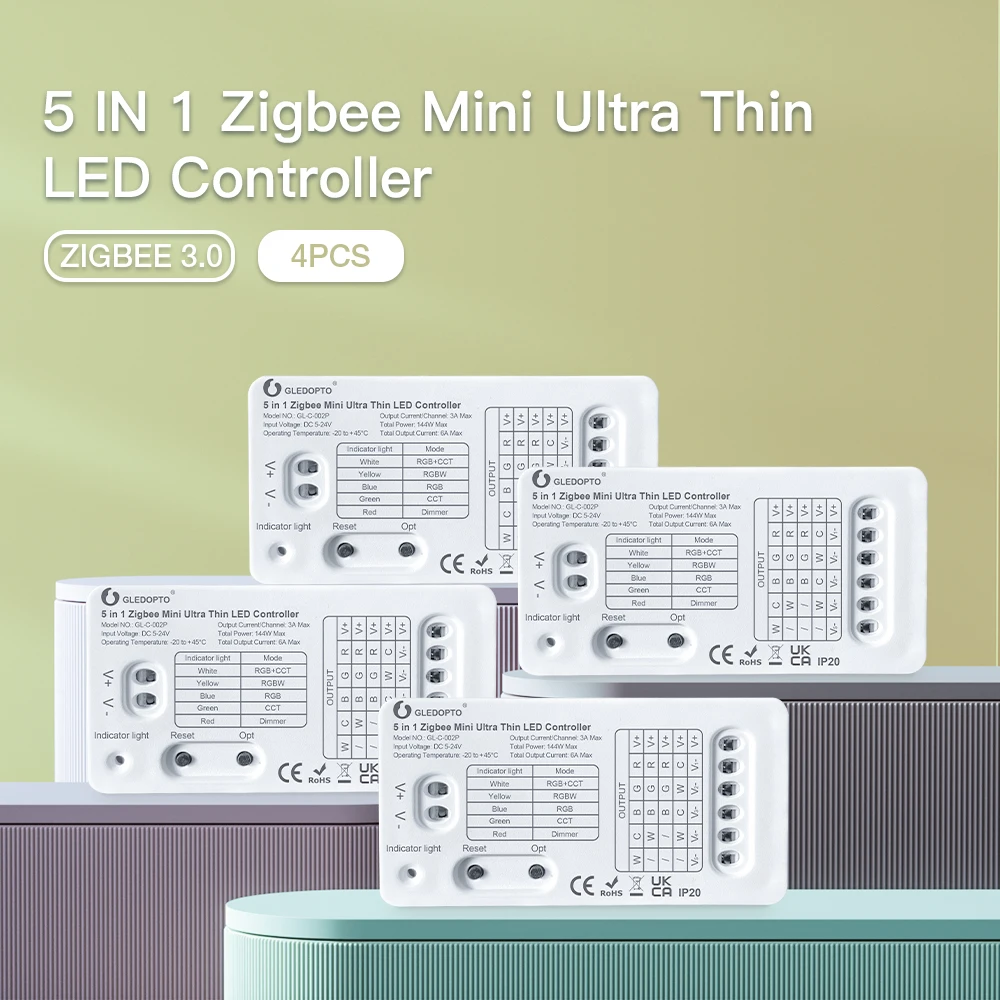 4PCS Zigbee LED Dimmer Controller Pro Mini 5 in 1 RGB+CCT LED Light Strip Controller For Indoor Decoration Lighting Kitchen