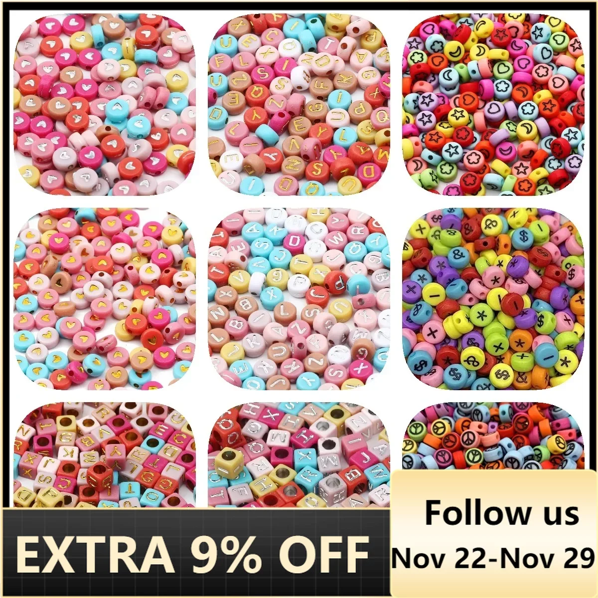 

50pcs Colored Round Flat Acrylic Beads Letter Heart Pattern Loose Beads For Jewelry Making DIY Bracelet Earrings Supplies 4*7mm