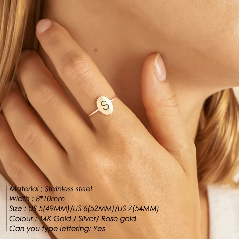 Orazio 14K Gold Letters Custom Ring for Women Stainless Steel Retro Initials Signet Band Minimalist High Quantity Jewelry Gift