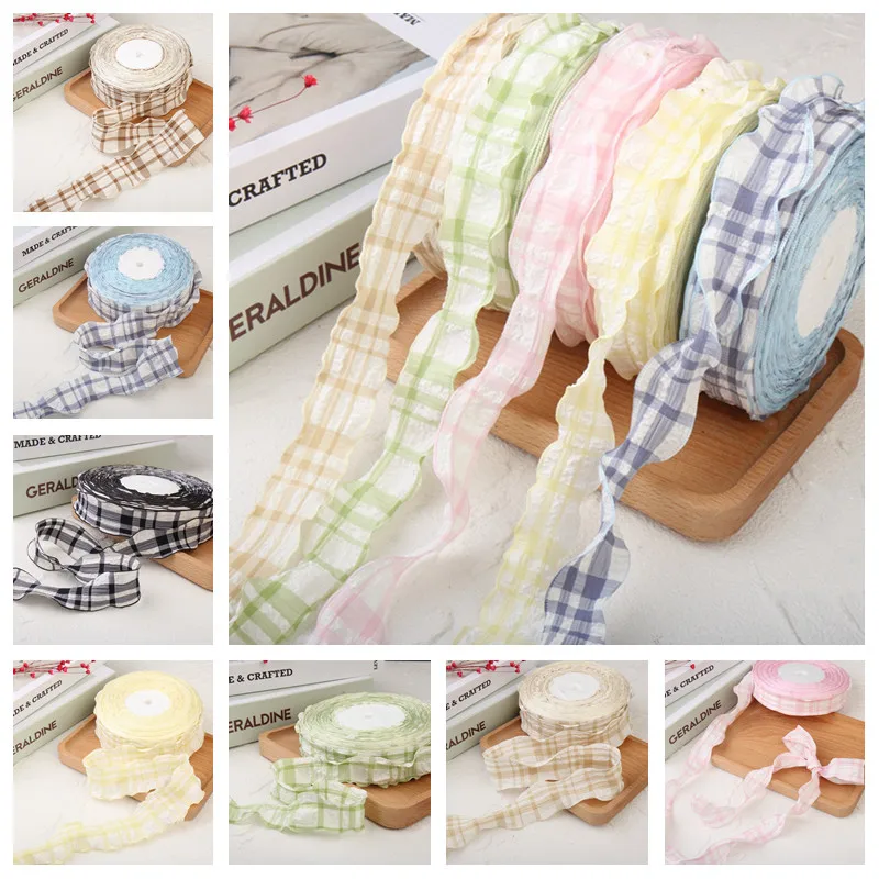 8-colour Pleated Cotton Fabric Wave Edge Lace DIY Cap Headwear Backpack Butterfly Knot For Dress Skirts Gift Cake Box Ribbon