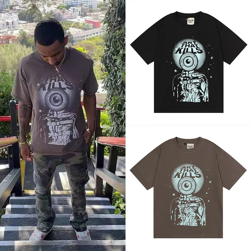 

New 2023ss Trend ALLERY DEPT Cotton Men's/women's High-quality T-shirt Short-sleeve Eye Prints for Male Tops Tees