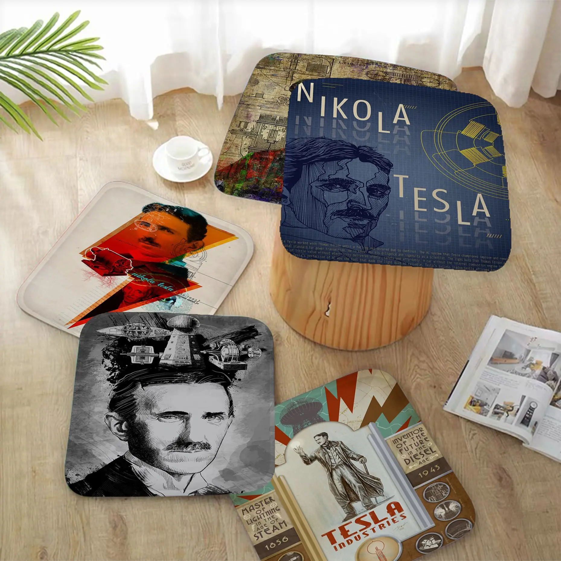 

Famous Scientists Nikola Tesla Round Dining Chair Cushion Circular Decoration Seat For Office Desk Chair Cushions