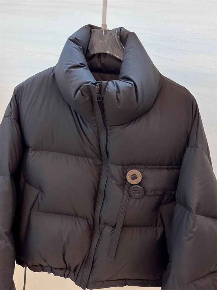 Small Cold-Proof down Coat Outerwear Women 2024 Winter New Solid Fluffy Design Short Stand Collar Top