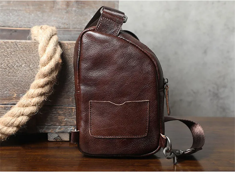 Vintage fashion designer real cowhide men's mini chest bag daily outdoor organizer genuine leather youth sports crossbody bag