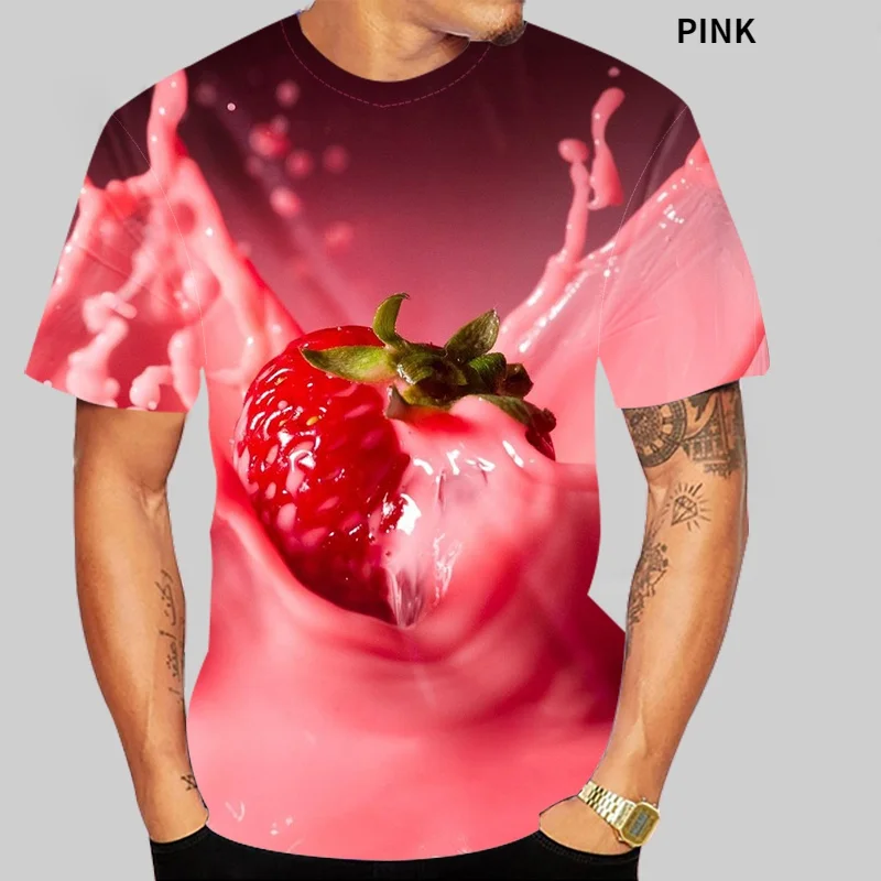 

Summer Fashion Fun Fruit Strawberry 3D Printing T-shirt Men's Round Neck Short Sleeve Shirt Plus Size S-4XL