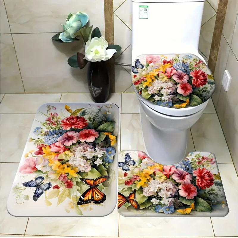 Набор ковриков с цветочным принтом 3 шт. впитывающий и быстросохнущий напольный