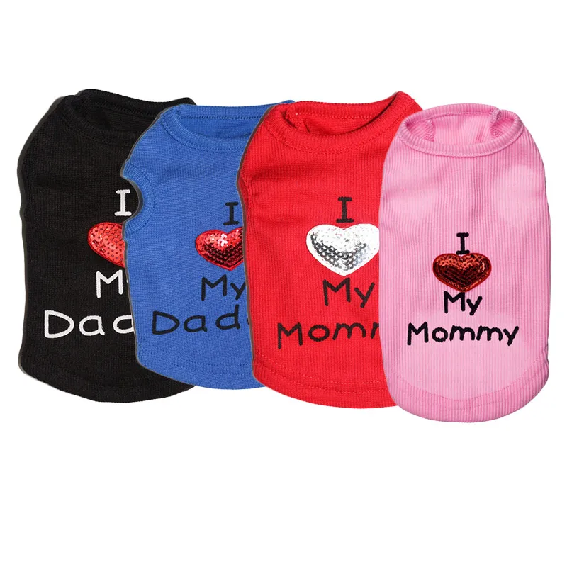 Модный жилет с надписью I LOVE MY DAD MOMMY блестками одежда принтом для маленьких собак