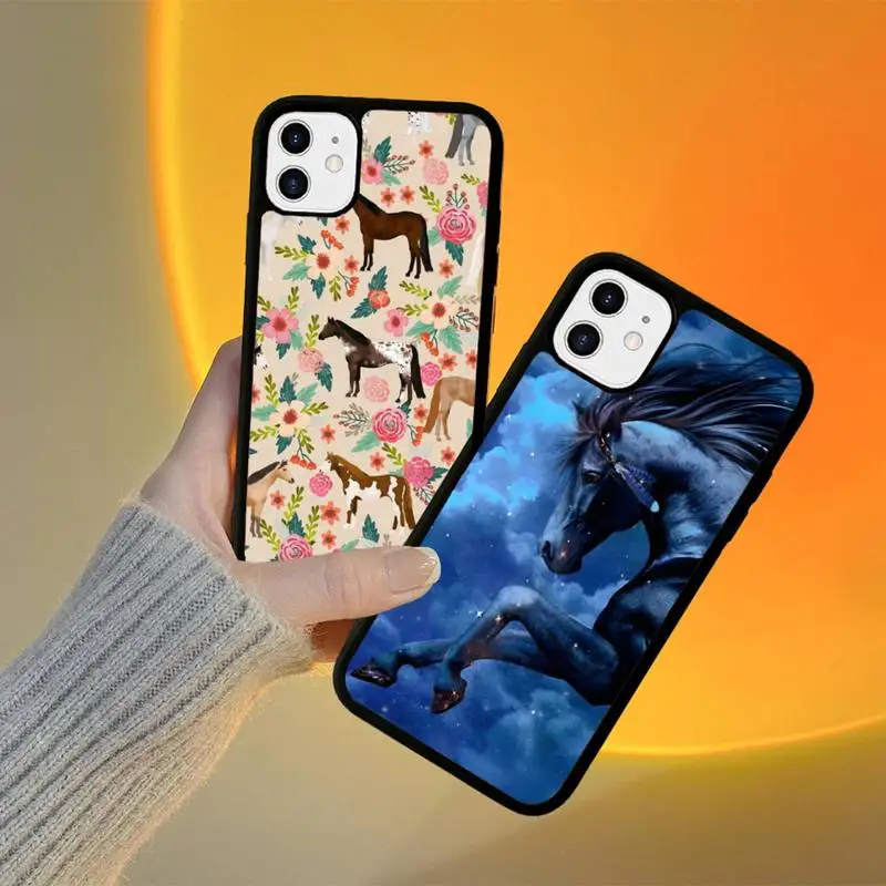 

FHNBLJ Horse Pony Pattern Phone Case Silicone PC+TPU Case for iPhone 11 12 13 Pro Max 8 7 6 Plus X SE XR Hard Fundas