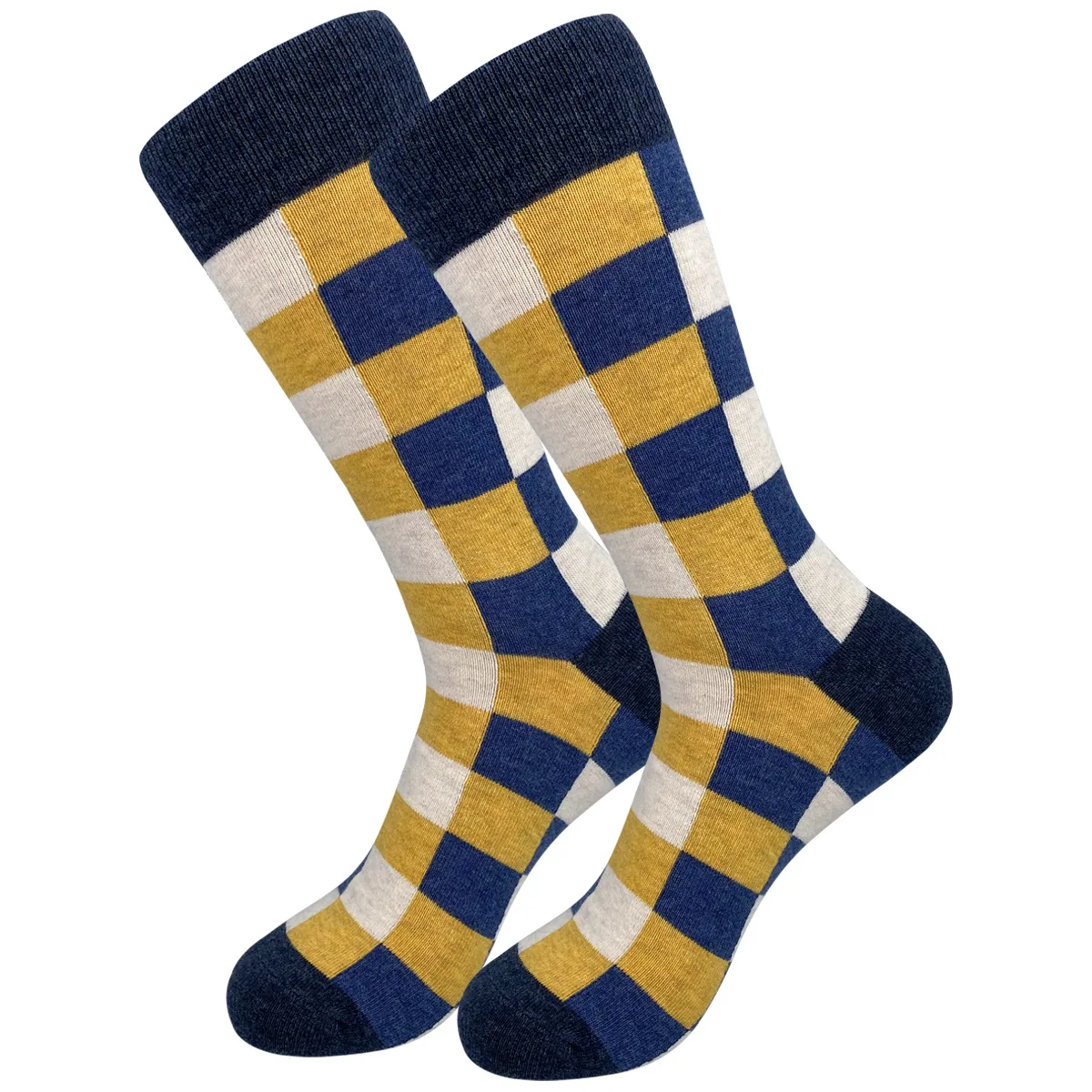 5 Pairs New Men's Plus Size Casual Cotton Middle Tube Socks Business Autumn and Winter Striped Plaid Men Dress Socks