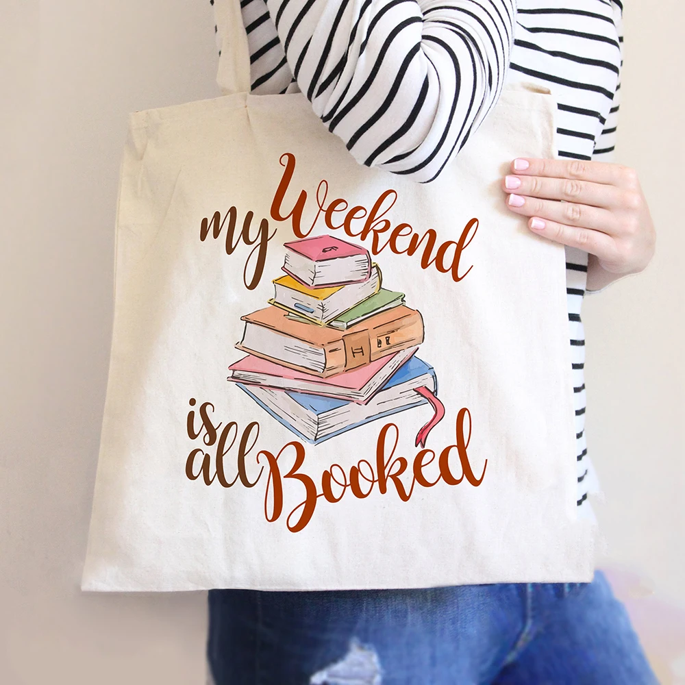 

My Weekend Is All Booked Tote Bag Canvas Book Totes Book Lover Bookbag Reading Handbag Casual Totebag for Students