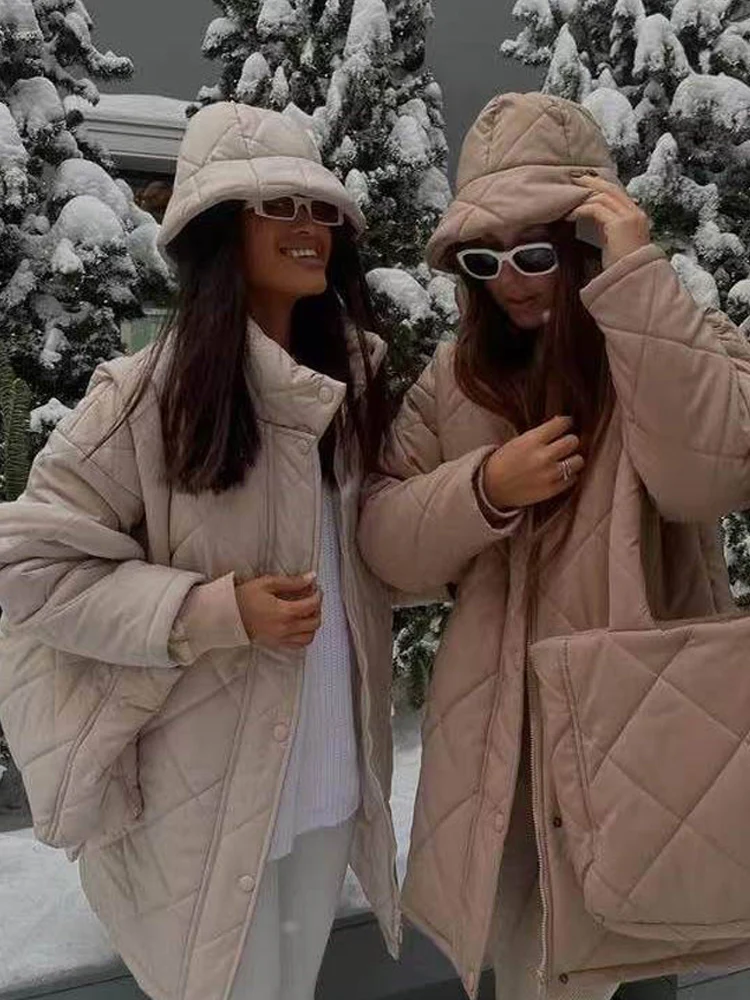 

Women's Jacket Loose Padded Long Lingge 2022 Winter Female Casual Warm Streetwear Coats Overcoat With Bags Office Lady Outwear