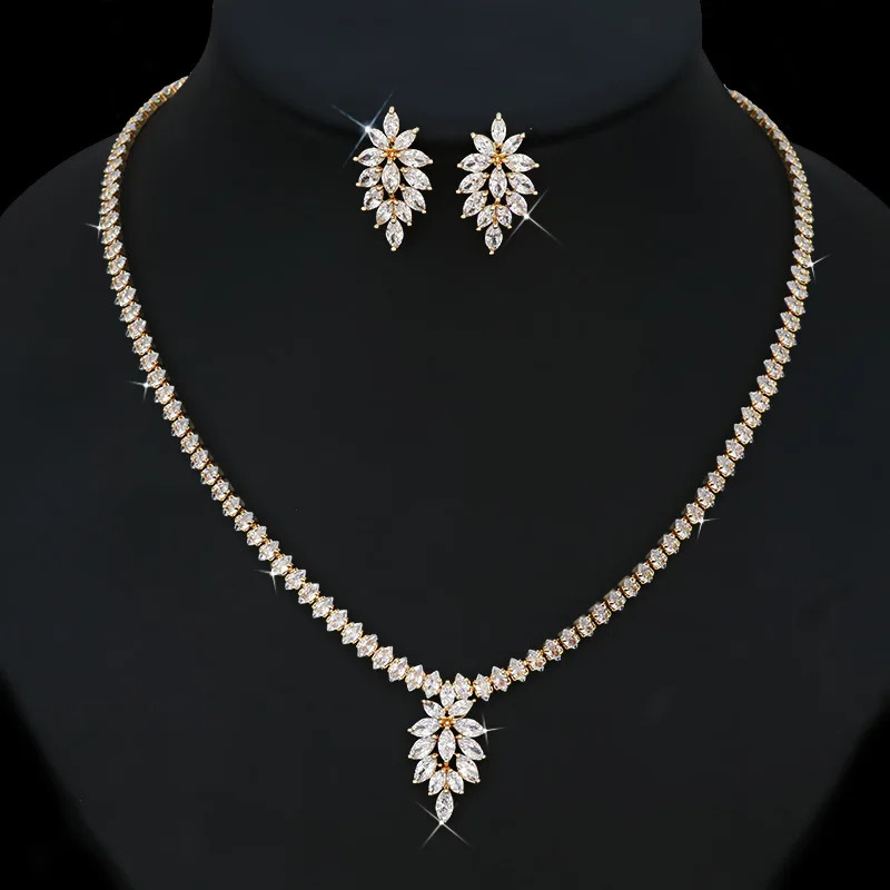 

RAKOL Luxury Bright Marquise Cut Cubic Zirconia Pendant Necklace Drop Earrings Jewelry Sets for Women Brides Dress Accessories