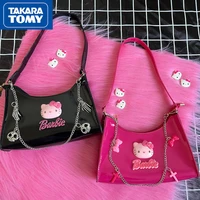 takara tomy helllo kitty female pu cute sweet shiny patent leather underarm bag large capacity chain girl heart handbag