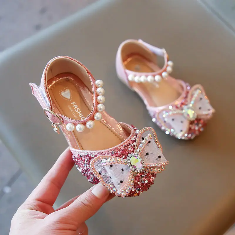 

Children Glitter Sequins Pearls Princess Sandals For Toddler Baby Kids Girls Wedding Party Mary Jane Dance Dress Shoes New 2022
