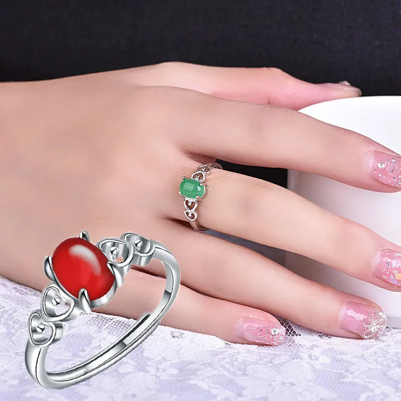 

SODROV Women's Vintage Imitation Red and Green Onyx Crystal Acrylic Rings for Women Open Ring Jewelry Gift Whole Sale
