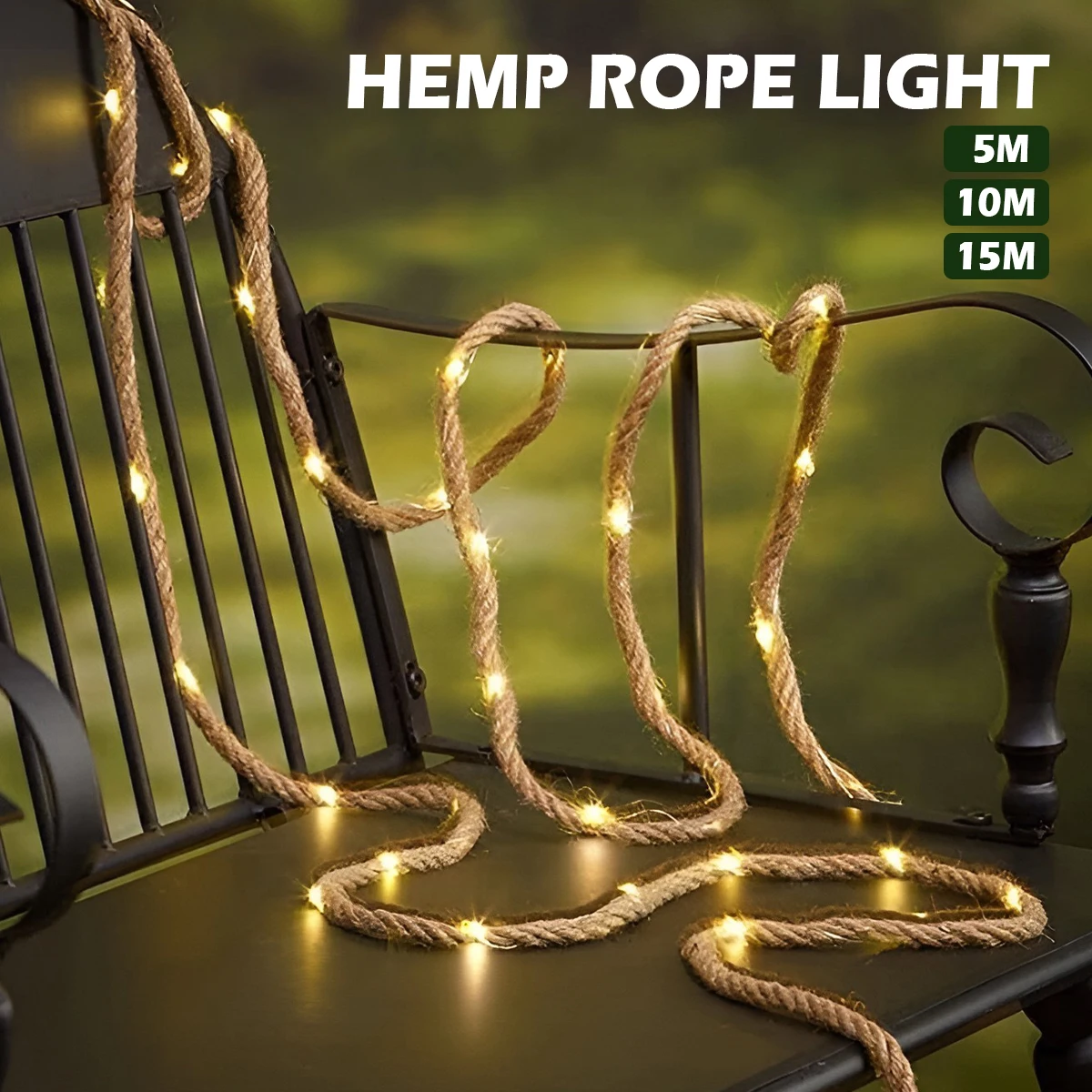 

100/200/300 LEDs Hemp Rope Lights IP65 Illuminated Lamp Garden Light Battery-Powered LED Rope Lights Flexible Garden Decor
