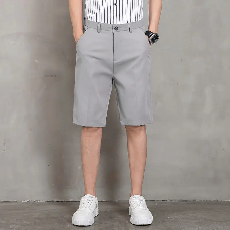 

2022 Men Summer New Fashion Solid Color Casual Shorts Male Streetwear Ice Silk Loose Shorts Men Knee Length Suit Shorts G39