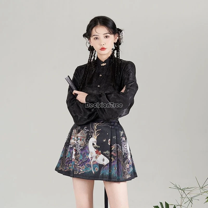 2024 Китайская Этническая юбка с принтом лошадиное лицо новая модная