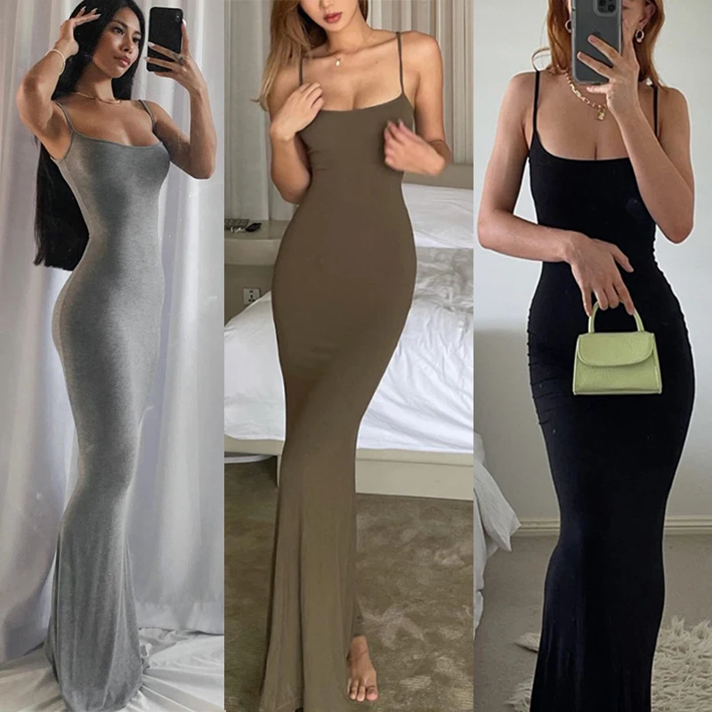

2022 Summer Elegant Dress Suspender Skirt Long Dresses For Women Slim Maxi Bodycon Dress Party Sexy Outfits For Woman Plus Size