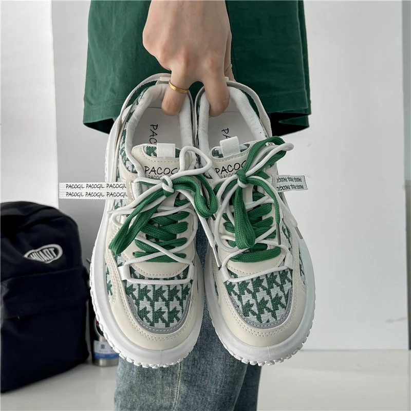 Green Summer Women's Sneakers Non-Slip Gear Sole Casual Comfort Vulcanized Shoes Platform Sneakers Block Color Cross Lace