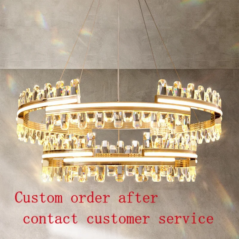 

Restaurant Kitchen Living Room American Style Modern Gold K9 Crystals LED Pendant Light For villa hotel
