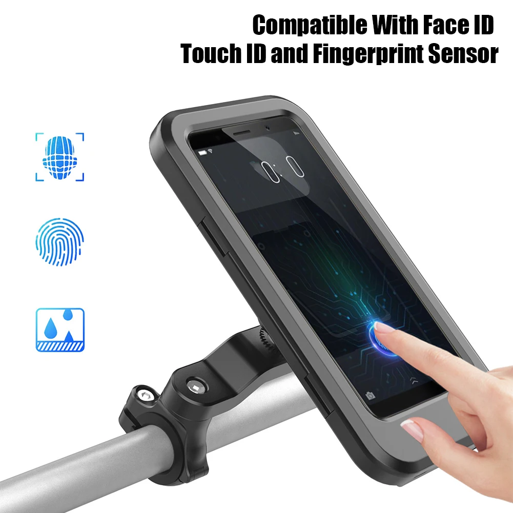 

Electric Bicycle Handbar Mobile Phone Holder 360° Rotation Fingerprint Sensor Waterproof Motorcycle Bicycle Riding Phone Bracket