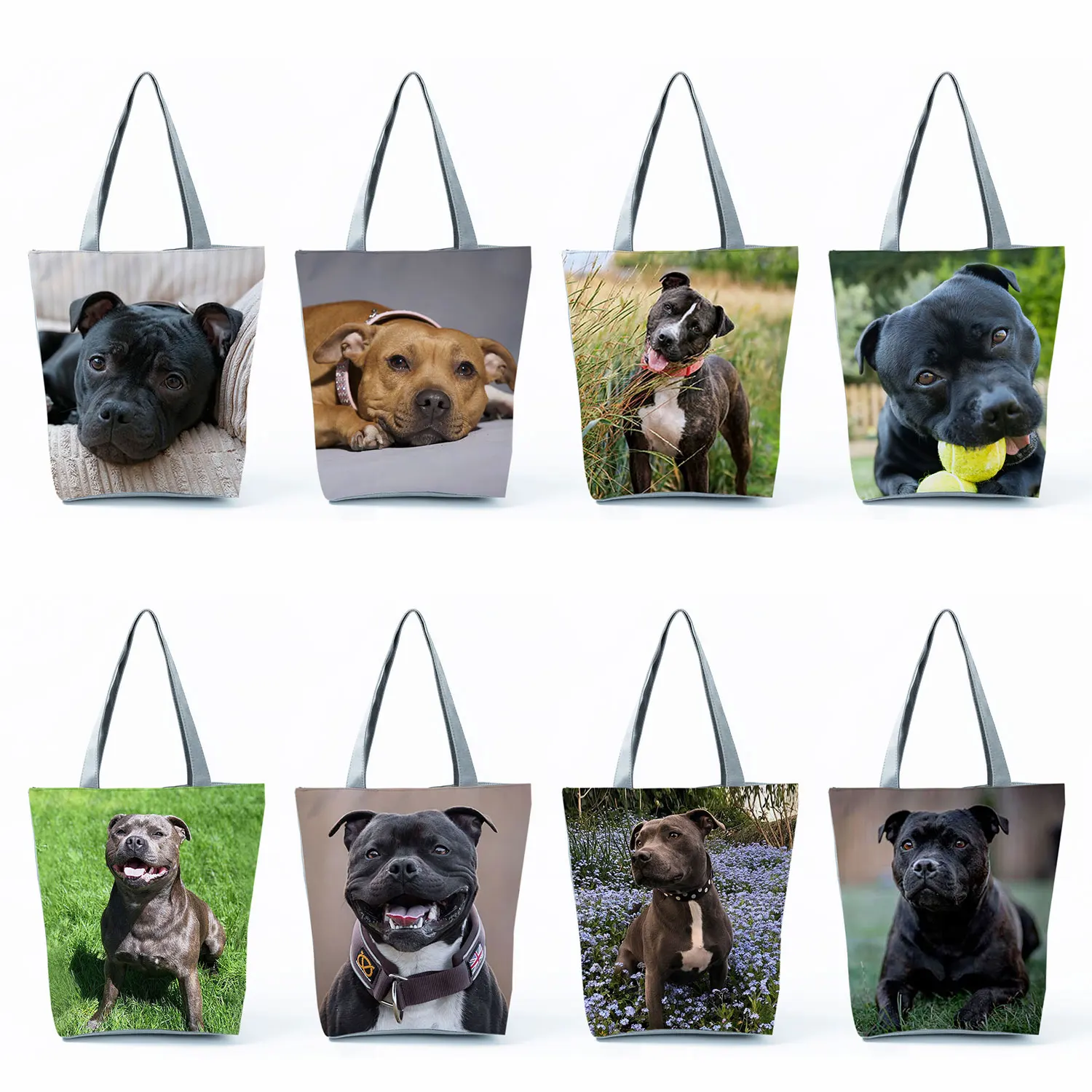 

Портативные вместительные сумки с милым принтом собаки, многоразовая сумка для покупок, женские пляжные сумки-тоуты с животными, терьер быка в стиле Стаффорда