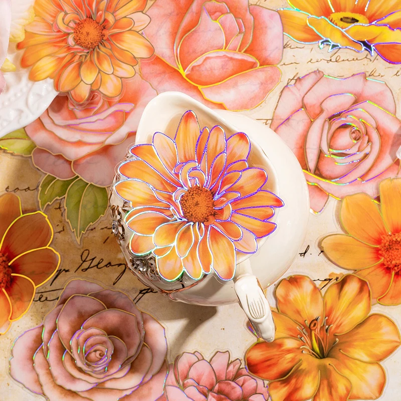 

10 pcs Stickers blooming series ins plant diy handbook material stickers bright and eye-catching variety of flowers 8 types