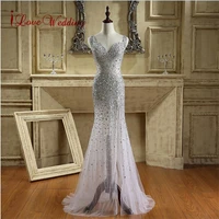 luxury beaded mermaid prom dresses sexy open back party dresses sweetheart neckline long tulle woman evening gowns