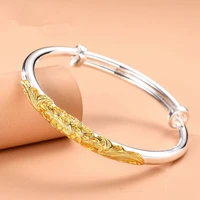 s999 sterling silver gilt womens bangle ethnic drunken flower silver 18k gold fashion jewelry boutique luxury engagement gift