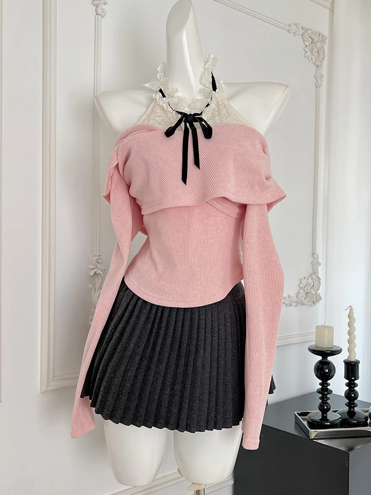 Зимний женский корейский балетный комплект Core Shoujo Girl Cute из 2 предметов кружевные