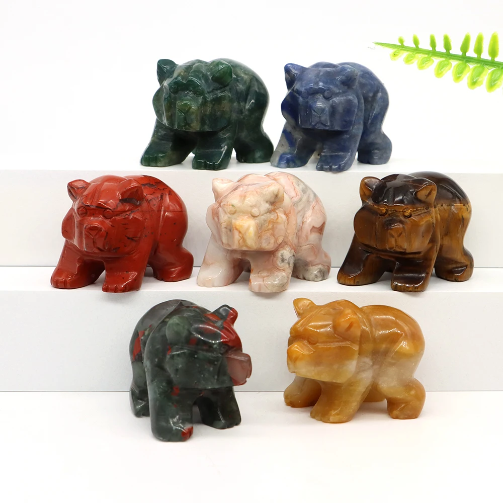 

1.6" Bear Statue Natural Stone Carved Crystal Reiki Healing Animal Figurines Gemstone Crafts Home Gem Decoration Gifts Wholesale