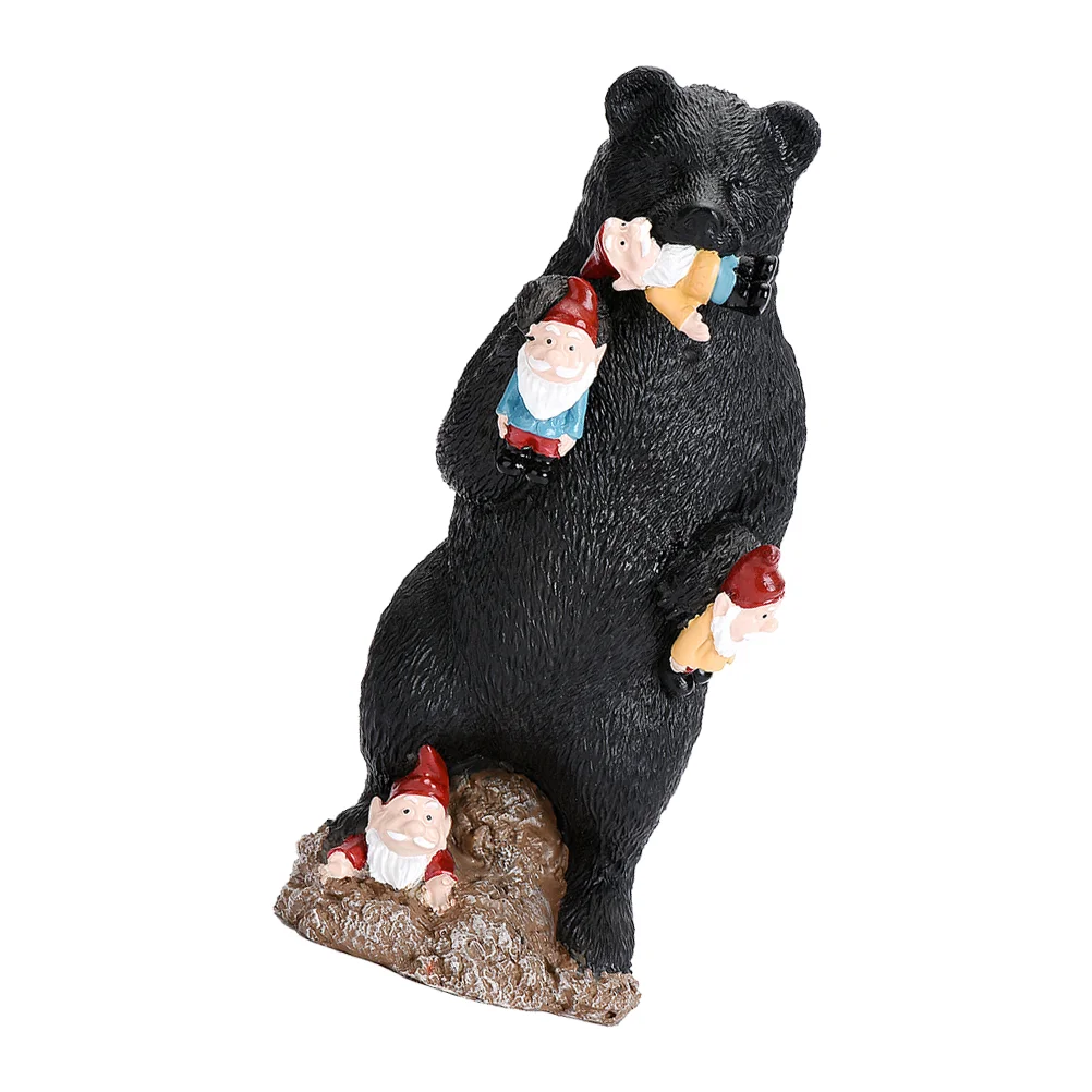 

Black Bear Spirit Ornament Elf Gnome Garden Decoration Indoor Sculpture Outdoor Statue Eating Figure Gnomes Figurine
