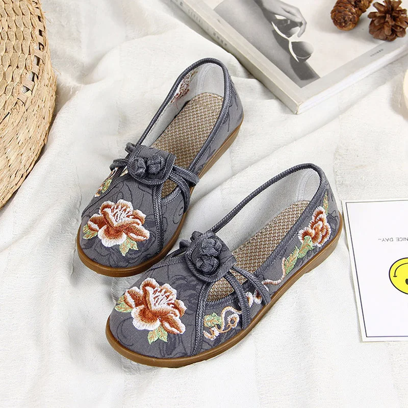 

Женская хлопковая обувь на плоской подошве, с цветочной вышивкой