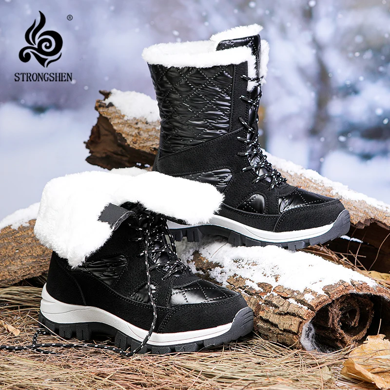 

STRONGSHEN Winter Shoes Waterproof Boots Women Snow Boots Plush Keep Warm Platform Ankle Boots Booties Botas De Mujer Size 42