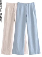 pailete women 2022 fashion full length linen blend pants vintage high waist zipper fly female trousers mujer