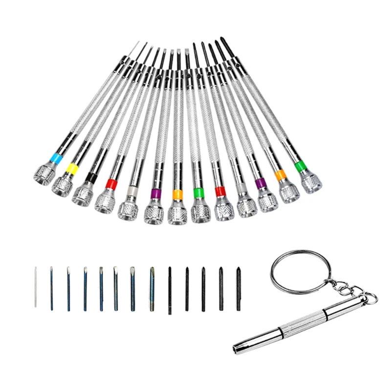 

13 Pcs Micro Precision Screwdriver Set 10 Extra Replace Blades 1 Mini Keychain Screwdriver 0.6-2.0 mm Screwdriver Kit