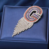 grandbling handmade big g rainbow color full rhinestone letter brooch tassel pin for bag decoration