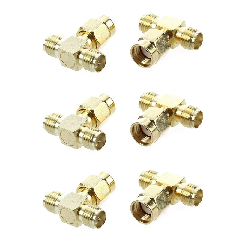 

6 Pcs RP SMA Male To Two RP SMA Female Triple T RF Adapter Connector 3 Way Splitter