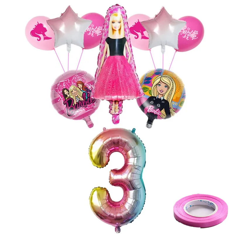 

1Set Pink Barbiee Doll Balloons 32 Inch Number Foil Balloon 1st Girl Princess Theme Birthday Party Decoration Baby Shower Globos