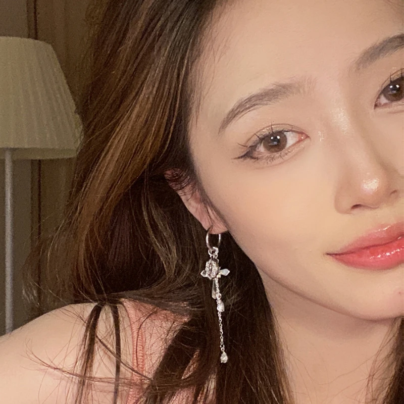 

Cross Zircon Fringe Earrings Asymmetrical Creative Design Ear Clip Without Piercing Women Trend Products 2022 Novel Woman Gifts