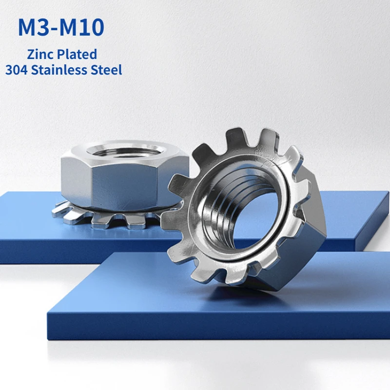 Контргайки M3 M4 M5 M6 M8 M10 K-type Gear K, оцинкованные самодельные Кепки из нержавеющей стали 304, зубчатые шестигранные гайки