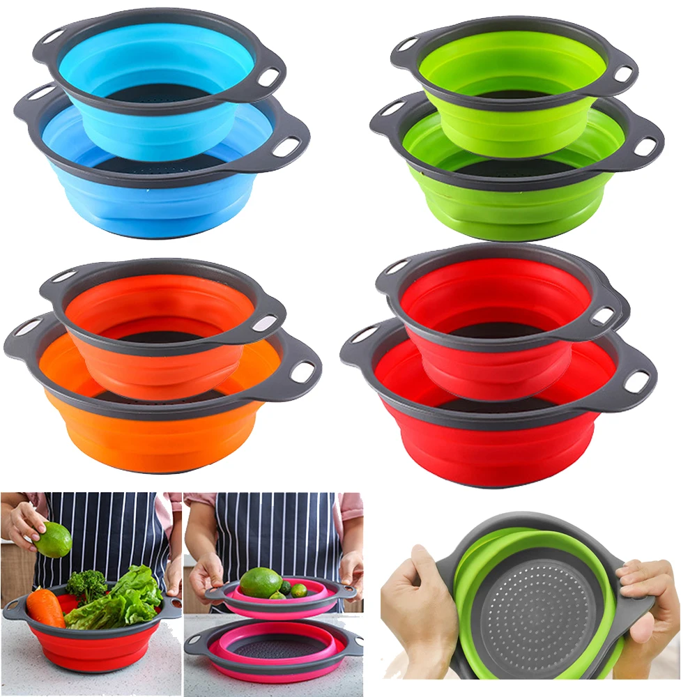 

Foldable Drain Basket Washing Kitchen Helpers Cleaning Tools Plastic Round Basin Vegetable Fruit Drainer Kitchen Accessaries