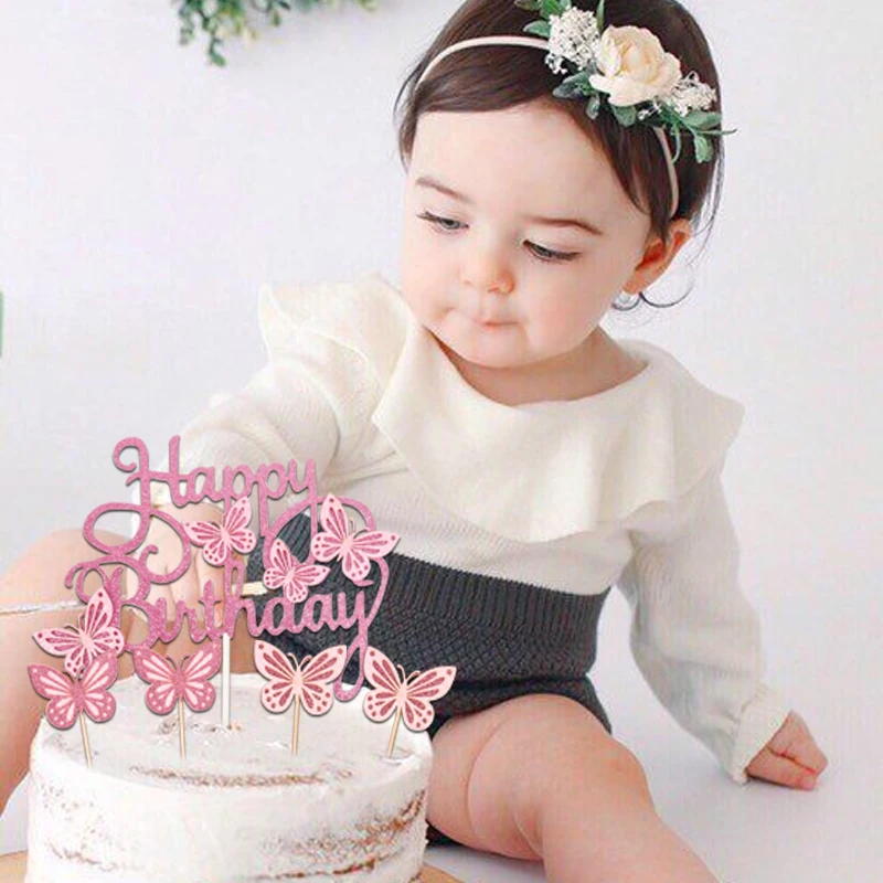 

13pcs Pink Blue Purple Butterfly Cake Toppers Cupcake Flag Decor For Kids Adults Happy Birthday Baby Shower Decoration Supplies