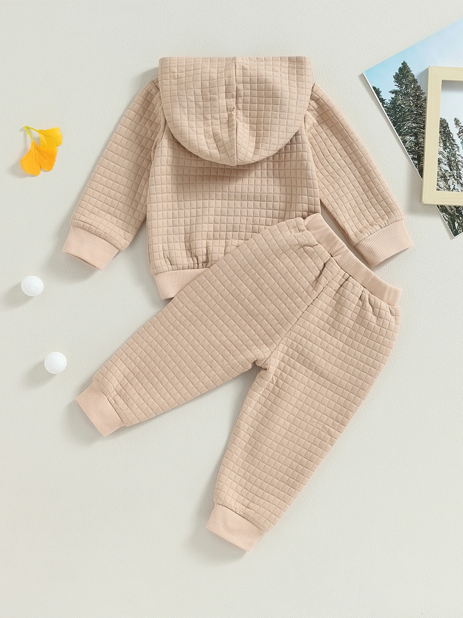 

Baby Boy Girl Winter Clothes Set Solid Color Long Sleeve Hoodie Top and Jogger Pants Sweatsuit with Pocket - 2pcs Bubble Outfits