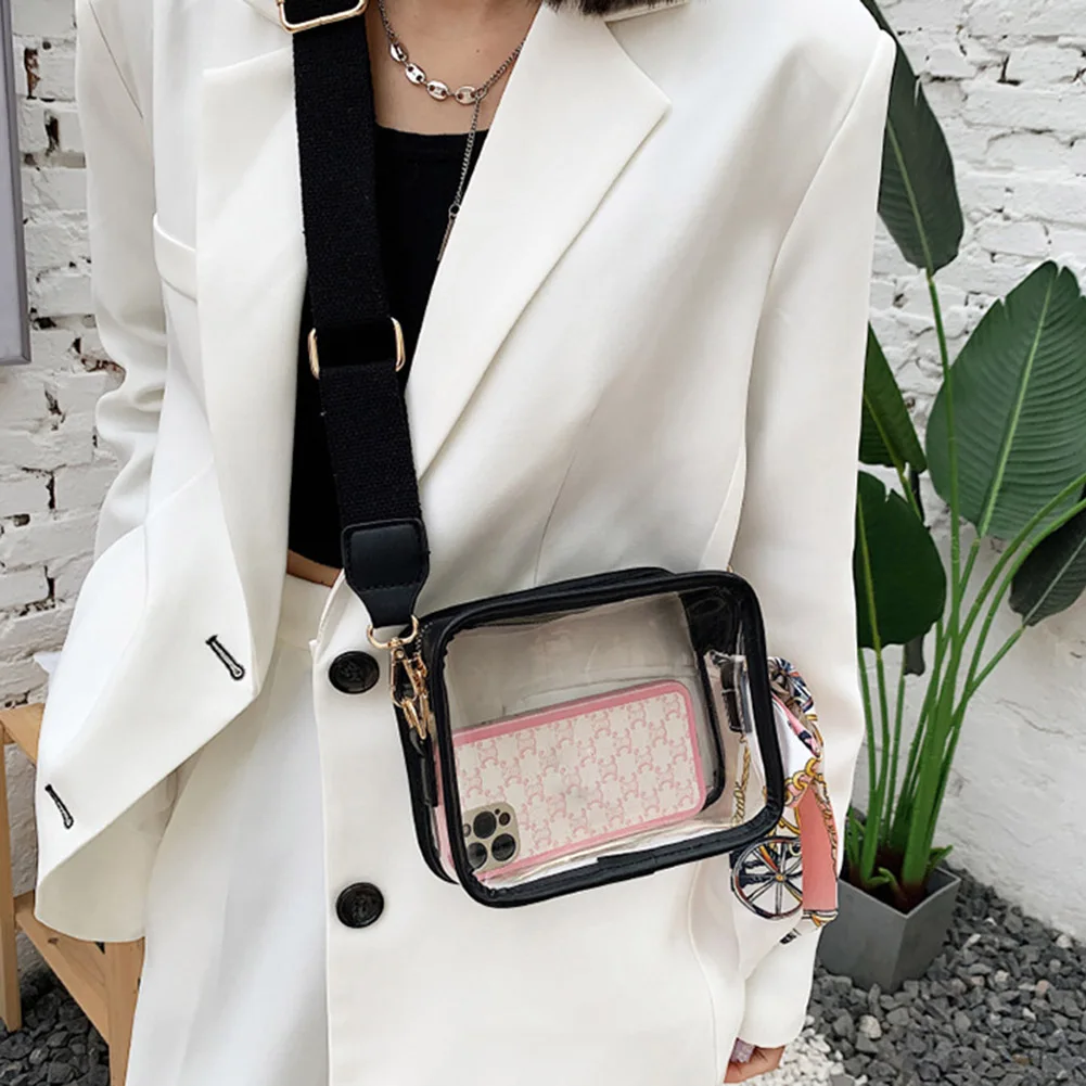 

PVC Clear Crossbody Bags Approved Transparent Shoulder Handbag for Women Men Small Square Phone Bag Outdoor Wallet Purse Handbag