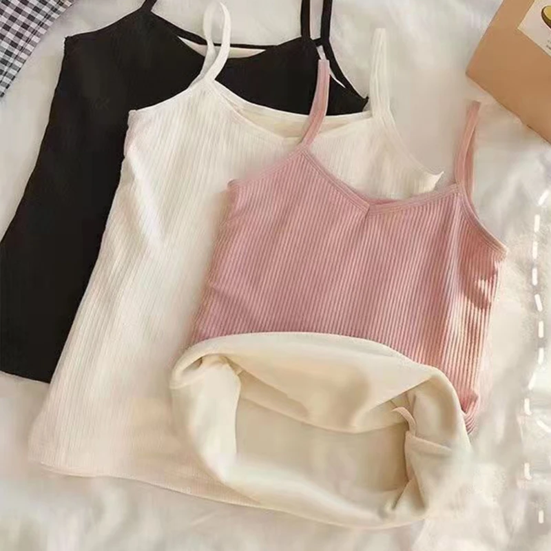 

Зимний бархатный мягкий жилет, Женский однотонный Тонкий термобелье на тонких бретельках, теплый женский топ на бретельках, новинка 2023