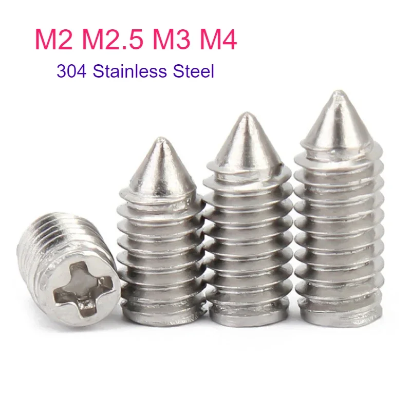 

10 шт. M2 M2.5 M3 M4 304 из нержавеющей стали Phillips с коническим концом и конусной точкой, установочный винт без головки, установочный болт