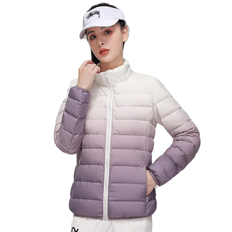 Lightweight Down Jacket Women 2022 New Autumn Winter Short Hooded Casual Fashion Gradient Ultra-thin Coat Outwear